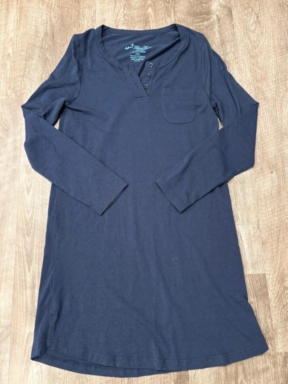 Fishers Finery Bamboo Organic Cotton Sleep Dress Loungewear Navy Blue Small